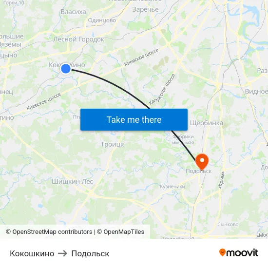 Кокошкино to Подольск map