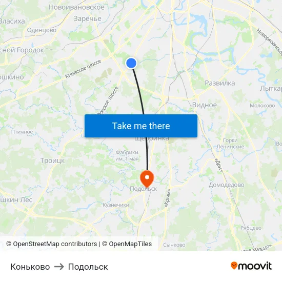 Коньково to Подольск map
