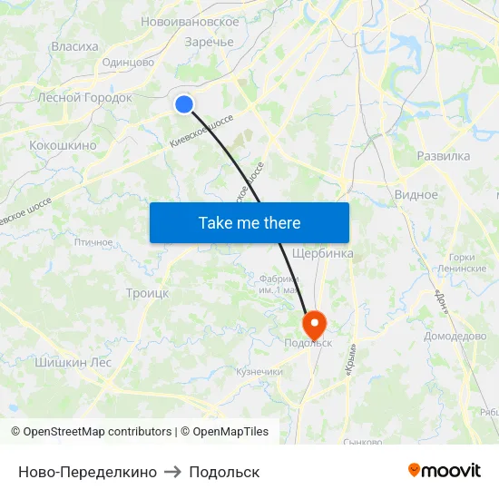 Ново-Переделкино to Подольск map