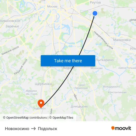 Новокосино to Подольск map