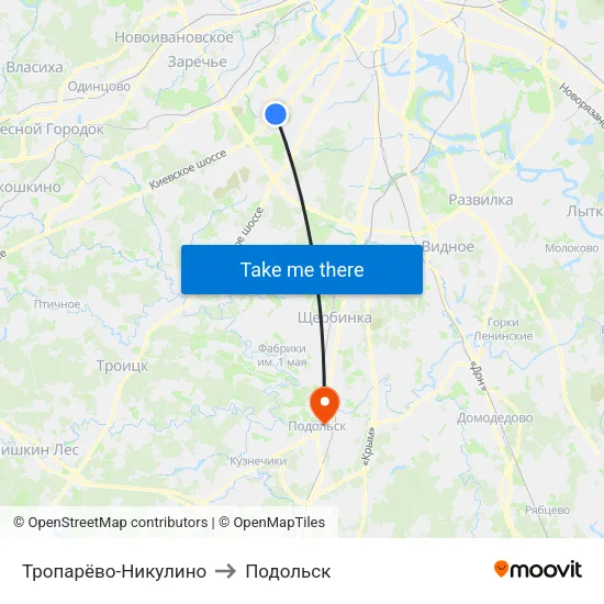 Тропарёво-Никулино to Подольск map