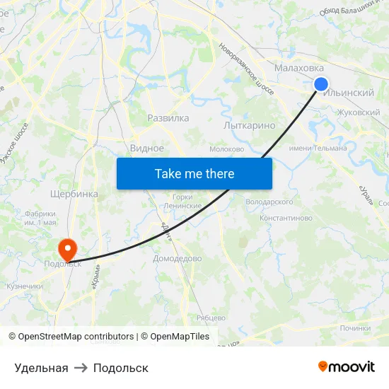 Удельная to Подольск map