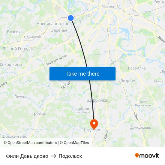 Фили-Давыдково to Подольск map