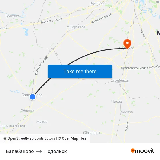 Балабаново to Подольск map