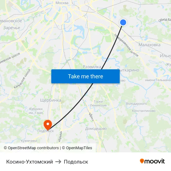 Косино-Ухтомский to Подольск map