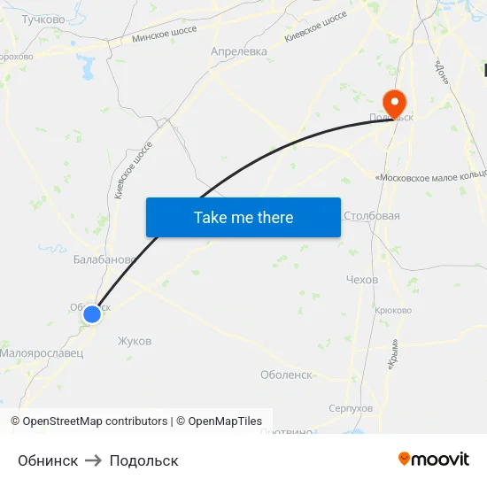 Обнинск to Подольск map