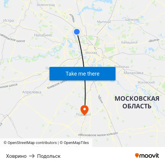 Ховрино to Подольск map