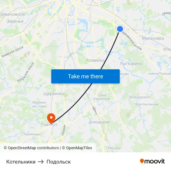 Котельники to Подольск map