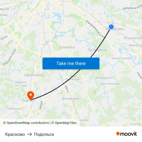 Красково to Подольск map