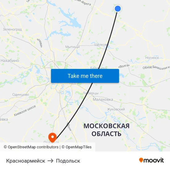 Красноармейск to Подольск map