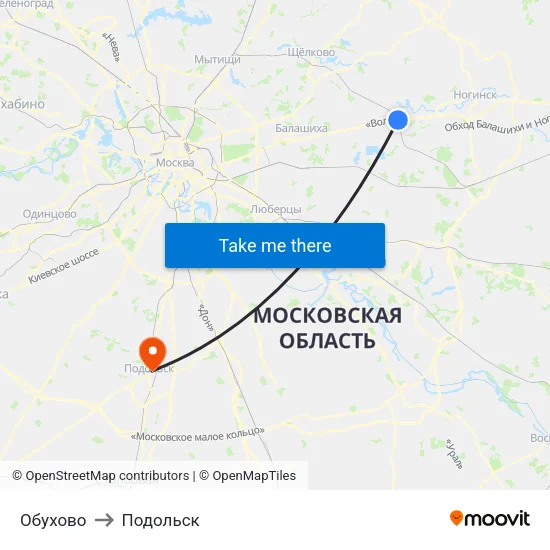 Обухово to Подольск map