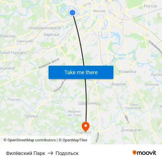 Филёвский Парк to Подольск map
