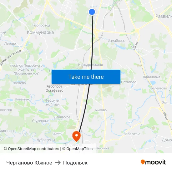 Чертаново Южное to Подольск map