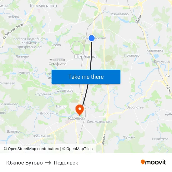 Южное Бутово to Подольск map