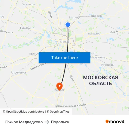 Южное Медведково to Подольск map