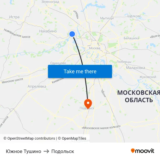 Южное Тушино to Подольск map