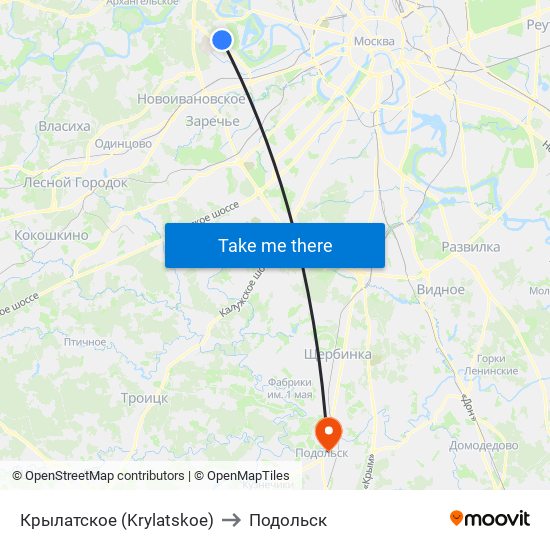 Крылатское (Krylatskoe) to Подольск map