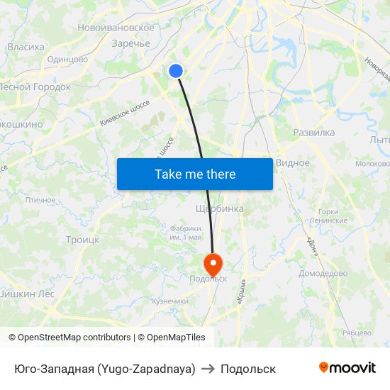 Юго-Западная (Yugo-Zapadnaya) to Подольск map