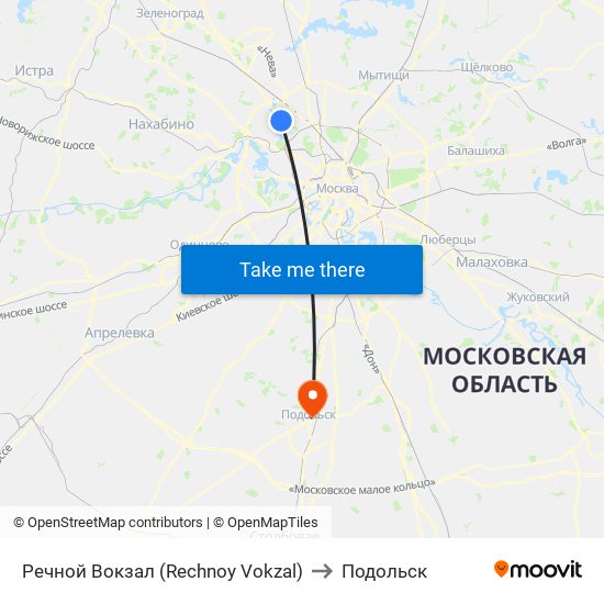 Речной Вокзал (Rechnoy Vokzal) to Подольск map