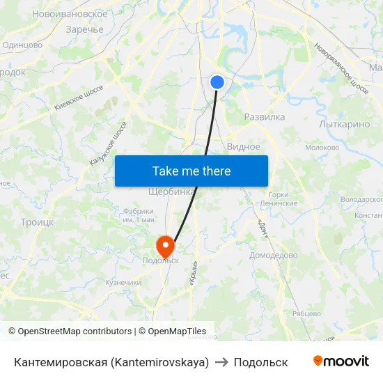 Кантемировская (Kantemirovskaya) to Подольск map