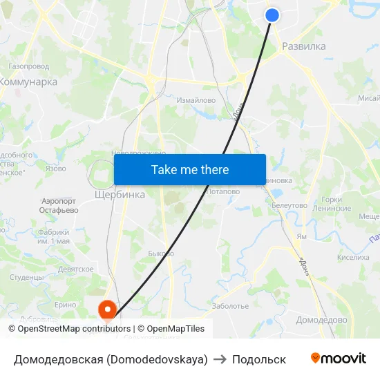 Домодедовская (Domodedovskaya) to Подольск map