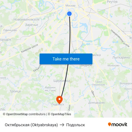 Октябрьская (Oktyabrskaya) to Подольск map