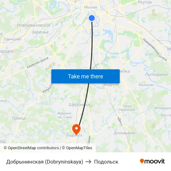 Добрынинская (Dobryninskaya) to Подольск map