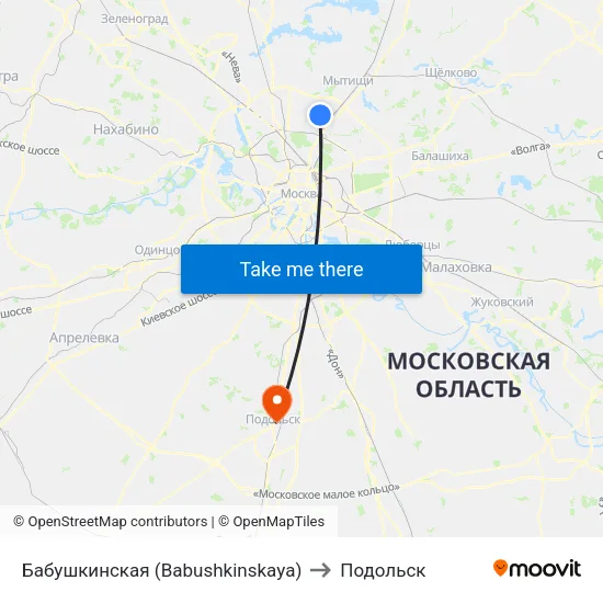 Бабушкинская (Babushkinskaya) to Подольск map