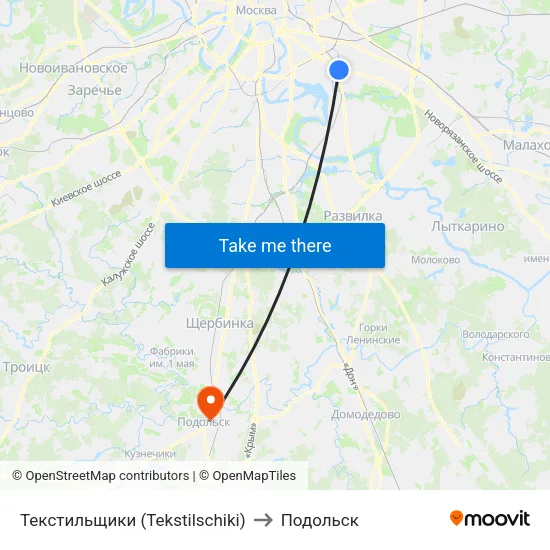 Текстильщики (Tekstilschiki) to Подольск map