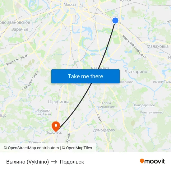 Выхино (Vykhino) to Подольск map