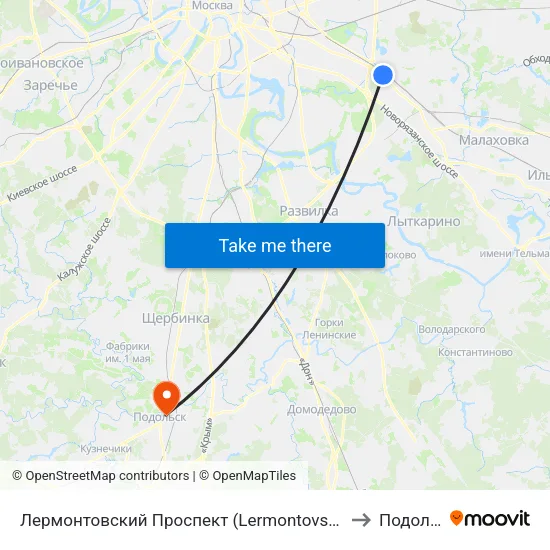 Лермонтовский Проспект (Lermontovsky Prospekt) to Подольск map