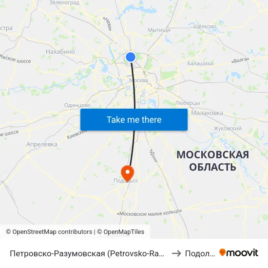 Петровско-Разумовская (Petrovsko-Razumovskaya) to Подольск map