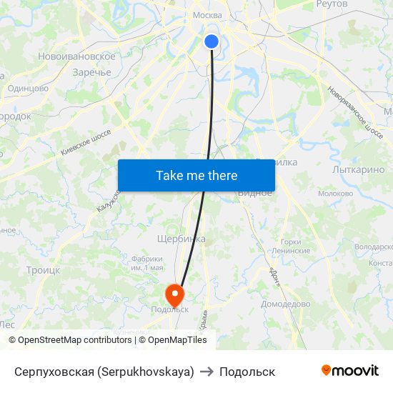 Серпуховская (Serpukhovskaya) to Подольск map