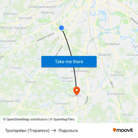 Тропарёво (Troparevo) to Подольск map