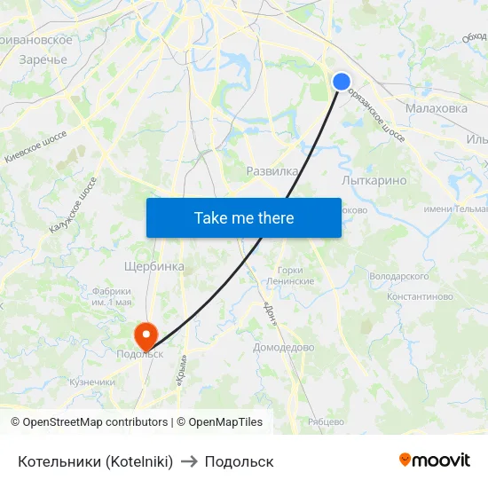 Котельники (Kotelniki) to Подольск map