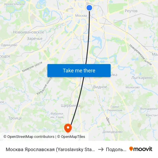 Москва Ярославская (Yaroslavsky Station) to Подольск map