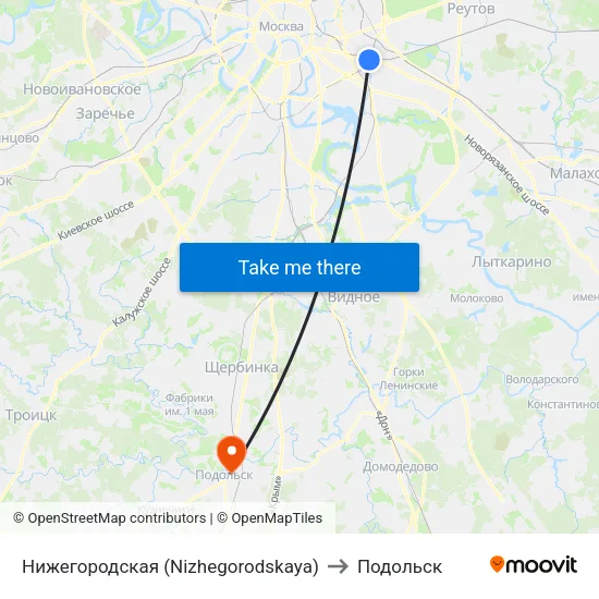 Нижегородская (Nizhegorodskaya) to Подольск map