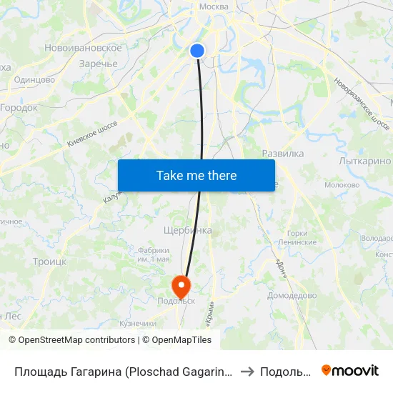 Площадь Гагарина (Ploschad Gagarina) to Подольск map