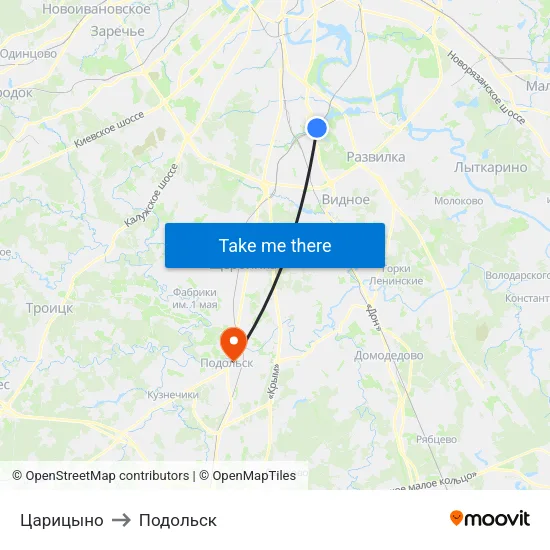 Царицыно to Подольск map