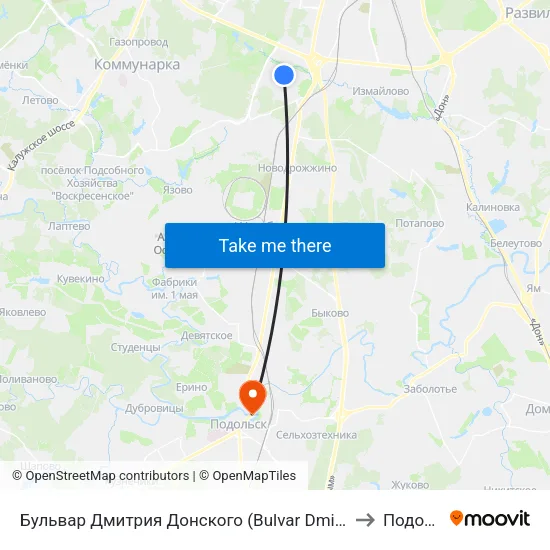 Бульвар Дмитрия Донского (Bulvar Dmitriya Donskogo) to Подольск map