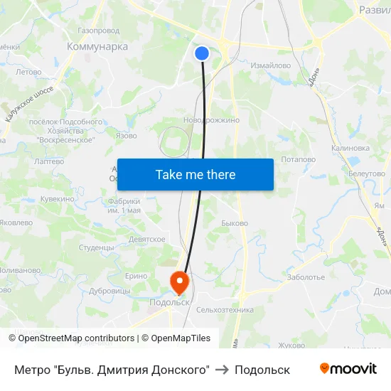 Метро "Бульв. Дмитрия Донского" to Подольск map