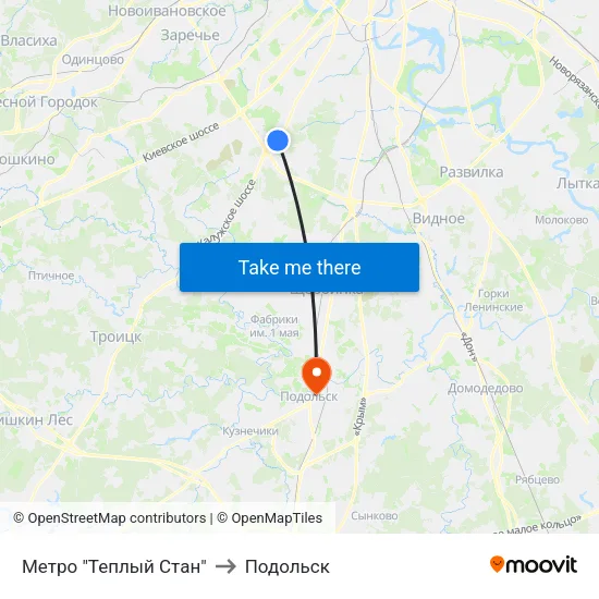 Метро "Теплый Стан" to Подольск map