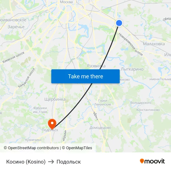 Косино (Kosino) to Подольск map
