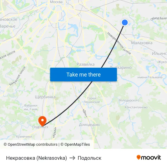 Некрасовка (Nekrasovka) to Подольск map