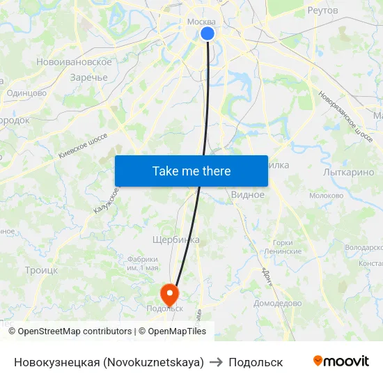 Новокузнецкая (Novokuznetskaya) to Подольск map