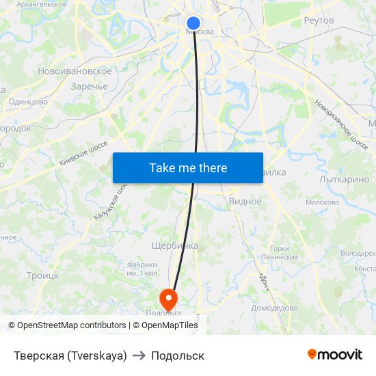 Тверская (Tverskaya) to Подольск map