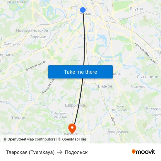 Тверская (Tverskaya) to Подольск map