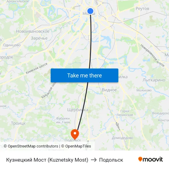 Кузнецкий Мост (Kuznetsky Most) to Подольск map