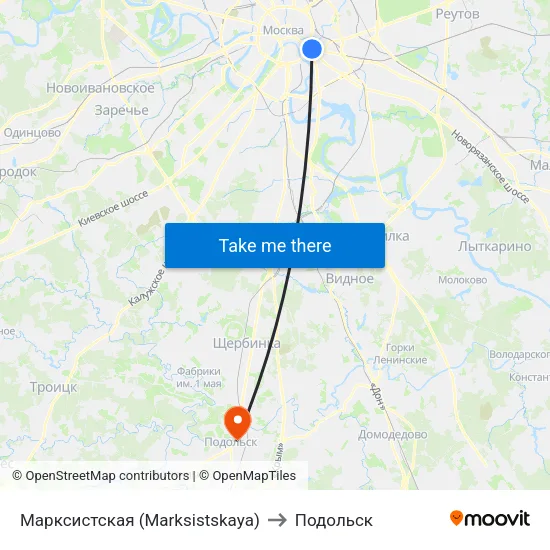 Марксистская (Marksistskaya) to Подольск map