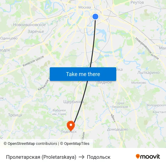 Пролетарская (Proletarskaya) to Подольск map